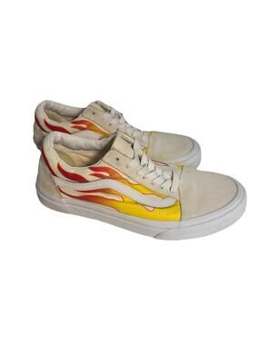 VANS White & Flames Designer Sneakers  Unisex M 6/W 7.5